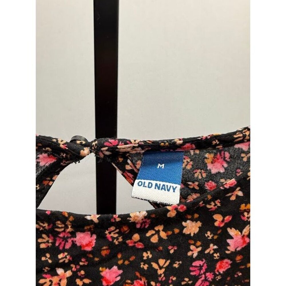 Old Navy Black Floral Keyhole Back Short Sleeve Dress - Picture 3 of 5